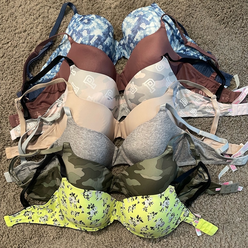 Lot of 7 Victoria’s Secret PINK 36DDD Wear Everywhere Lightly Lined Bras